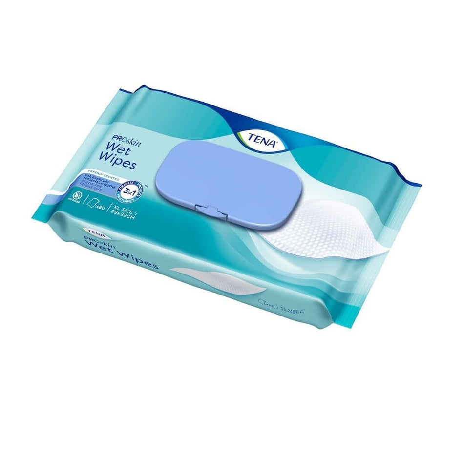 Image of Tena Wet Wipes on a plain background.