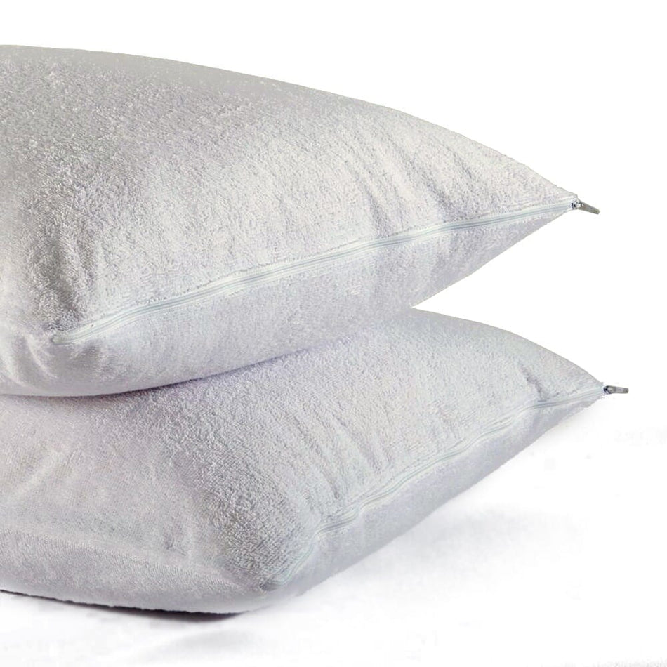 Full view of Terry Towelling Waterproof Pillowcase cushion on a plain background, showing its shape and supportive material.