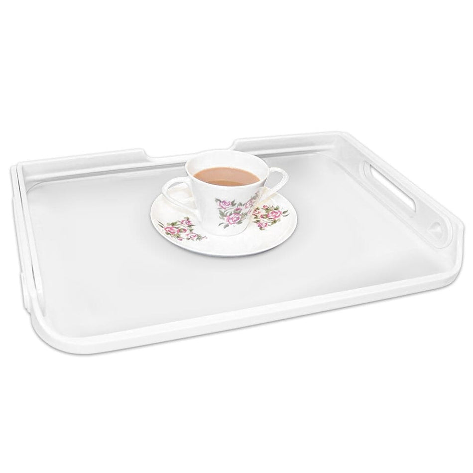 Tray with Carry Handle tray in use, carrying drinks, plates or other household items.