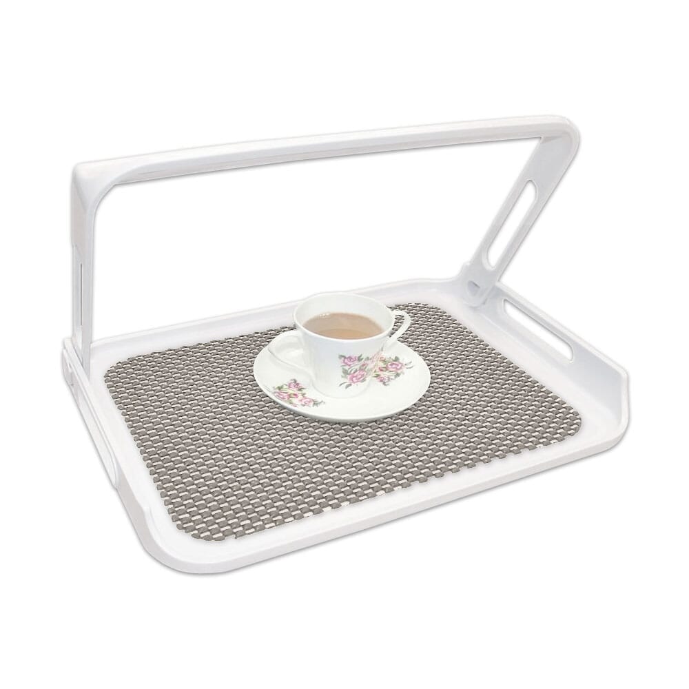 Tray with Carry Handle tray in use, carrying drinks, plates or other household items.