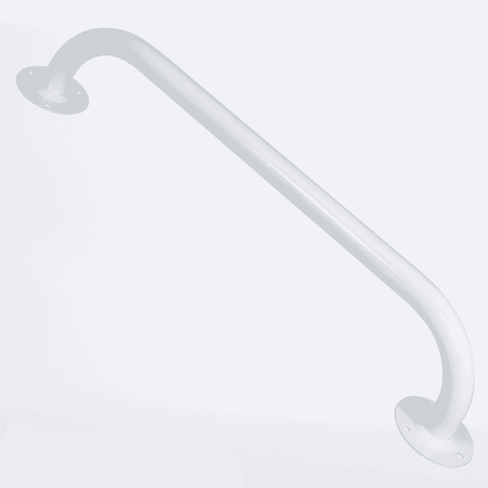 Full view of Tubular Steel Grab Rail grab rail with circular wall plates and a textured grip, designed to provide support in bathrooms and other areas.