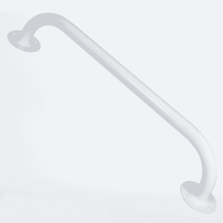 Full view of Tubular Steel Grab Rail grab rail with circular wall plates and a textured grip, designed to provide support in bathrooms and other areas.