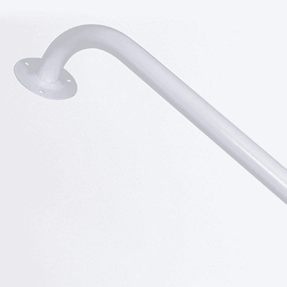 Close-up of a wall mounting plate on Tubular Steel Grab Rail grab rail showing screw holes for secure installation.