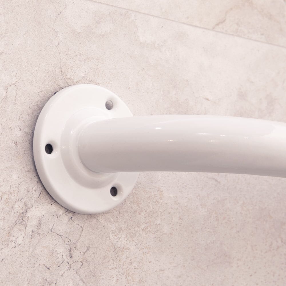 Close-up of a wall mounting plate on Tubular Steel Grab Rail grab rail showing screw holes for secure installation.