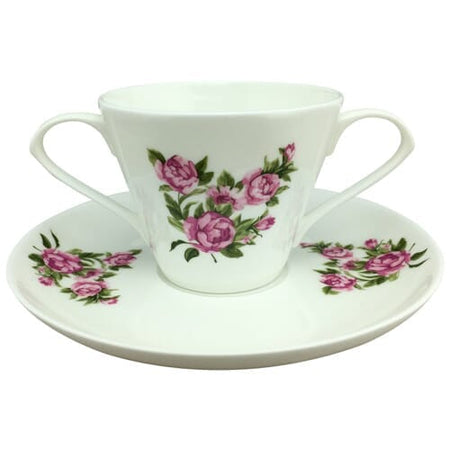 Image of Two Handled Cup and Saucer Bone China on a plain background.