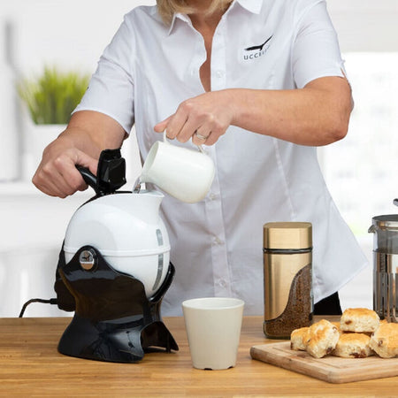 Diagram or packaging of Uccello Kettle, The Easy Pour Kettle highlighting dimensions or features.