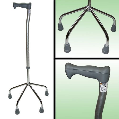 Very Wide Base Quad Walking Stick walking stick in use by a person, demonstrating balance and support.