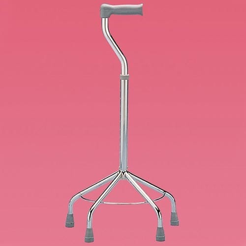 Close-up of the handle on Very Wide Base Quad Walking Stick walking stick, highlighting the ergonomic grip.