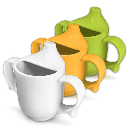 Diagram or packaging of Wade Dignity Two Handled Drinking Cup highlighting dimensions or features.