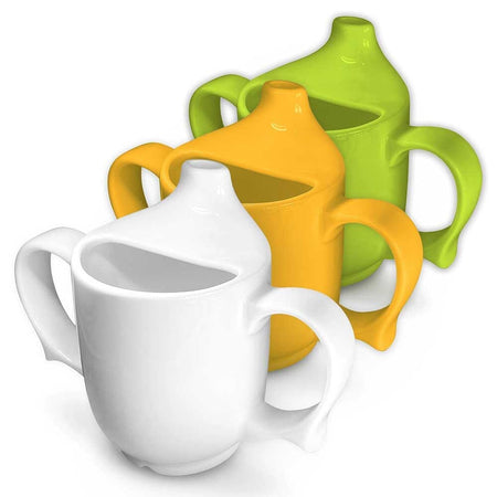 Diagram or packaging of Wade Dignity Two Handled Feeding Cup highlighting dimensions or features.