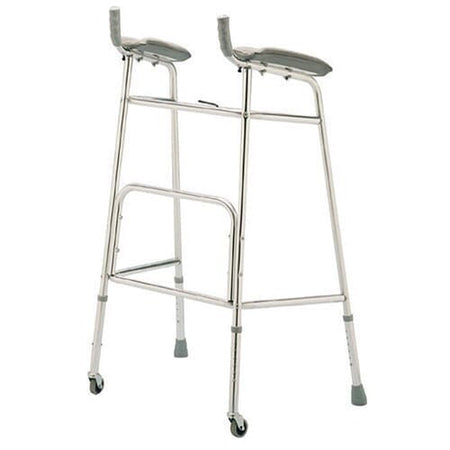 Wheeled Forearm Walking Frame on a plain background with two front wheels, two rear ferrules and both upper and lower handgrips.