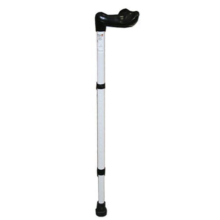 Close-up of the handle on White Adjustable Comfy Grip Walking Stick walking stick, highlighting the ergonomic grip.