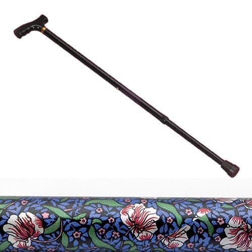 Full view of Wild Rose Ladies Walking Stick walking stick on a plain background, showing its handle, shaft and ferrule.