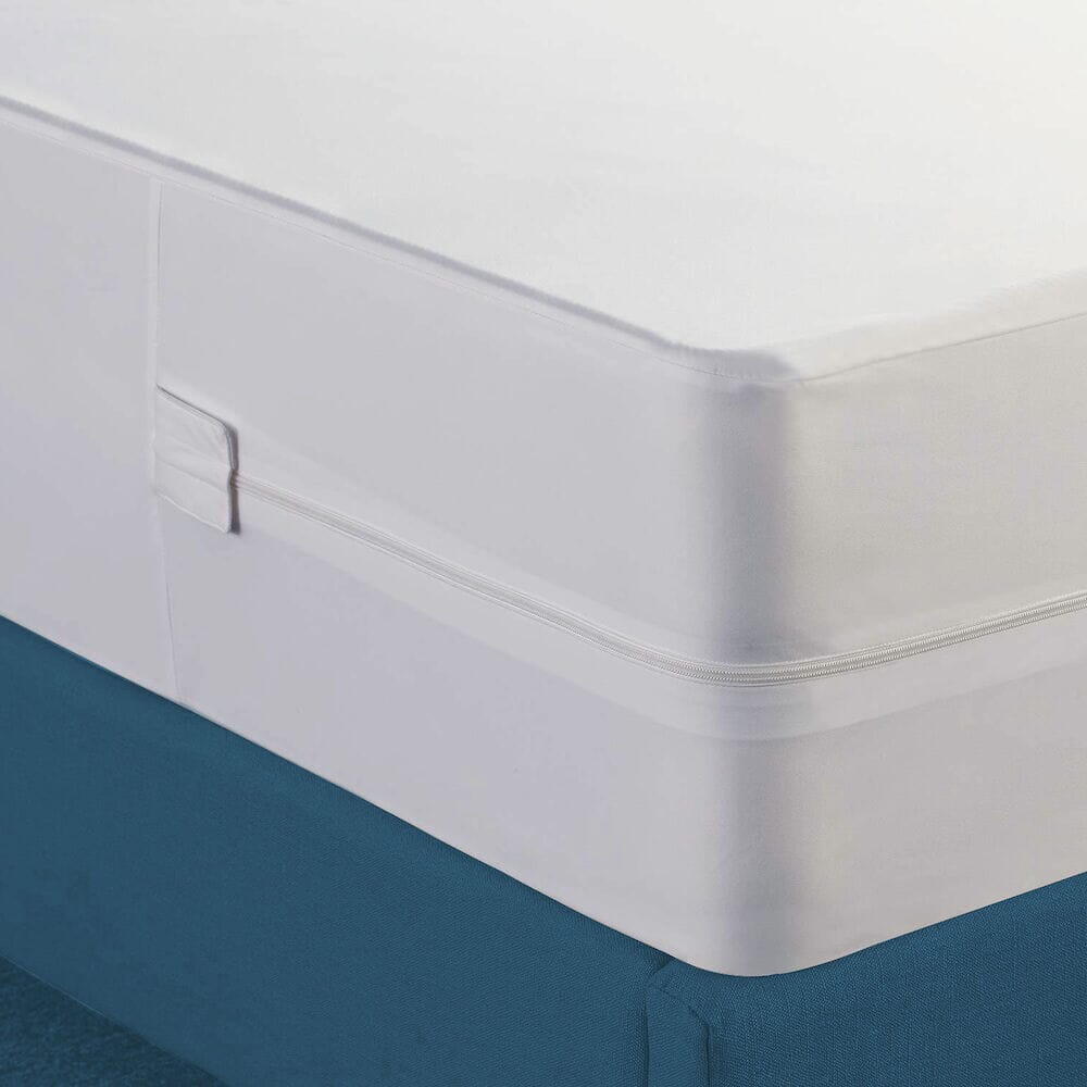 Full view of Zipped Waterproof Mattress Protector mattress protector on a plain background, showing its quilted surface.